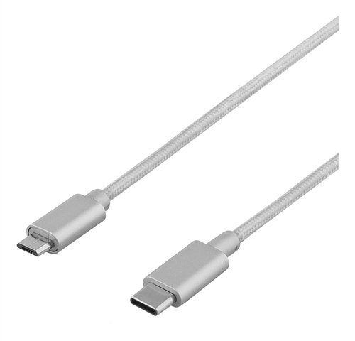 Deltaco Prime USB-C &ndash; Micro-USB B 2.0 - kabel, 1 m, Silver