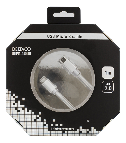 Deltaco Prime USB-C &ndash; Micro-USB B 2.0 - kabel, 1 m, Silver