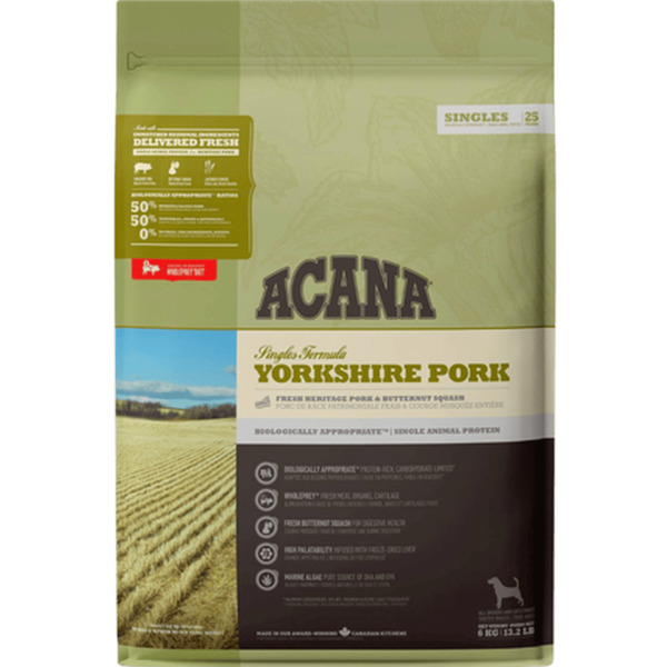 ACANA Singles Yorkshire Pork, Koiran kuivaruoka, Adult, Viljaton, 6 kg