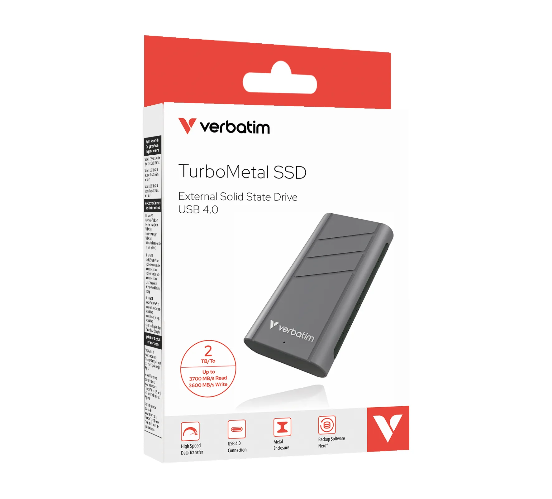 Verbatim TurboMetal SSD USB4 2TB 2 TB USB-C - extern SSD, Silver