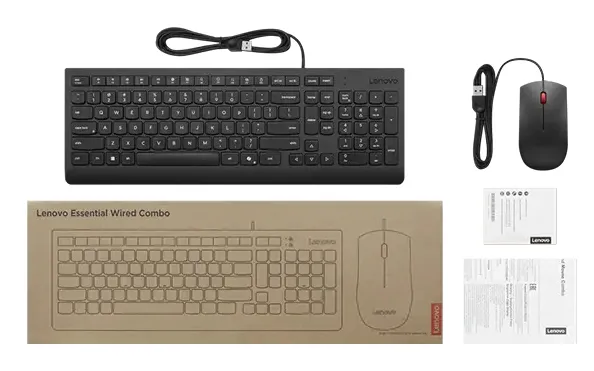 Lenovo Essential ergonomiskt tangentbord och mus, svart