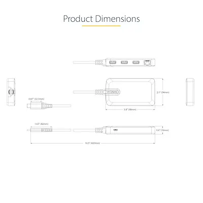 STARTECH.COM 3-Port USB-C Hub with Ethernet 3x USB-A Ports GbE 5Gbps Bus-Powered 1ft/30cm Cable Portable USB Type-C Expansion Hub