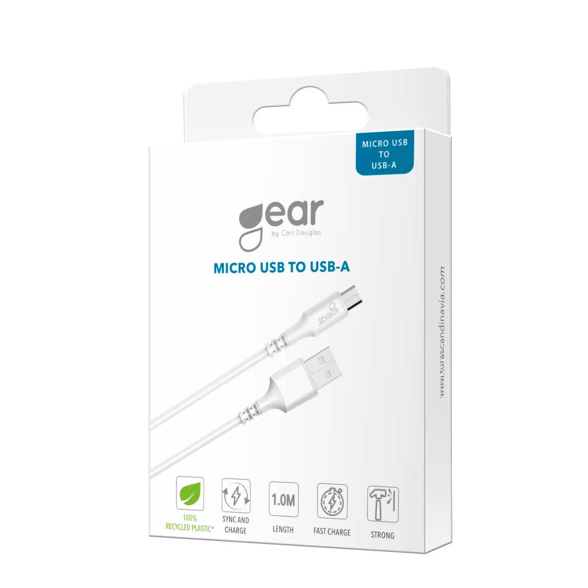 GEAR USB-A &ndash; Micro-USB B -kaapeli, 1 m, valkoinen