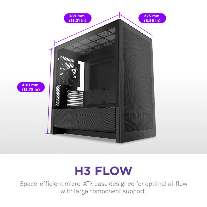 NZXT H3 Flow (2025) mATX - chassi, Svart
