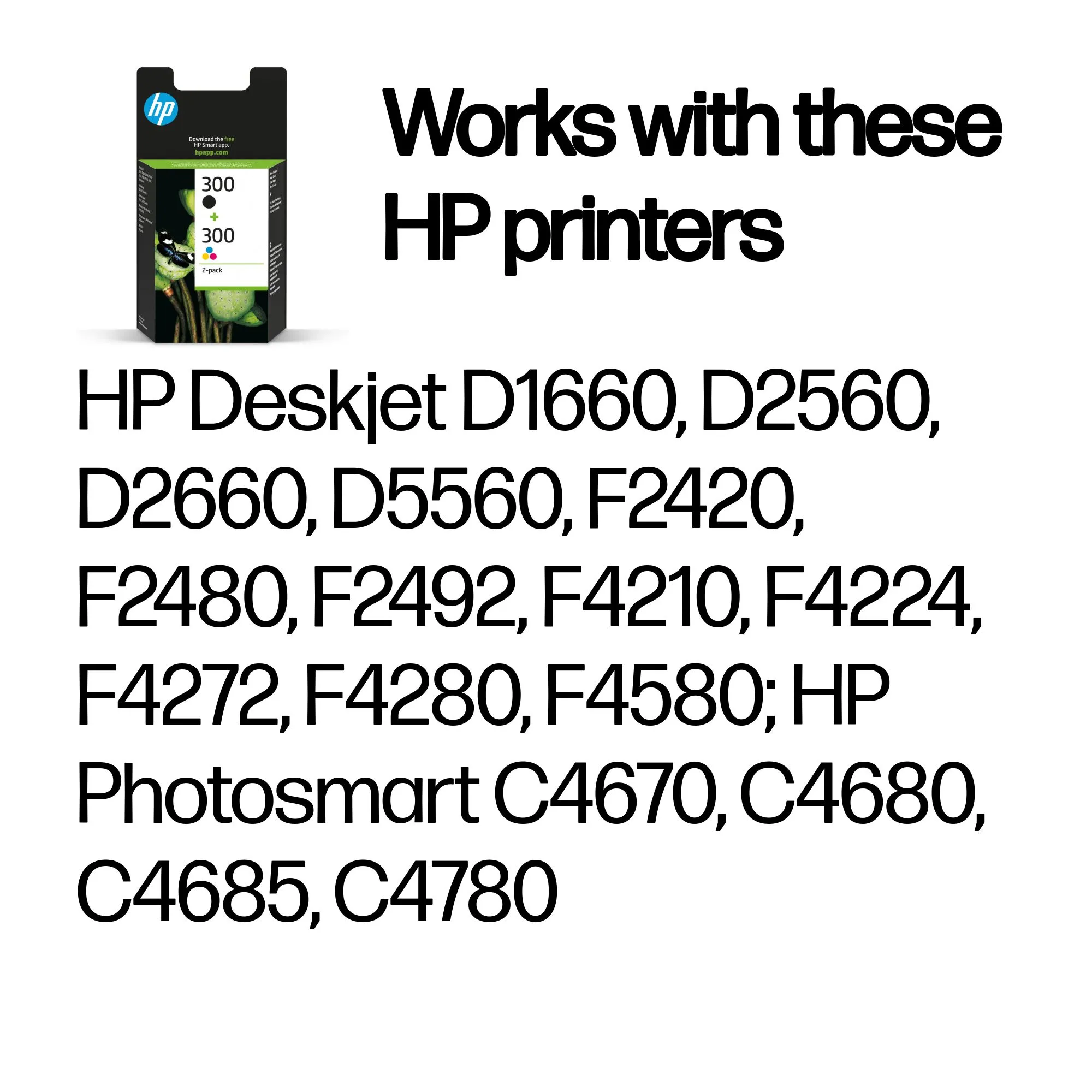 HP 300 ink cartridge kit, Black and Tri-color, 2 pcs
