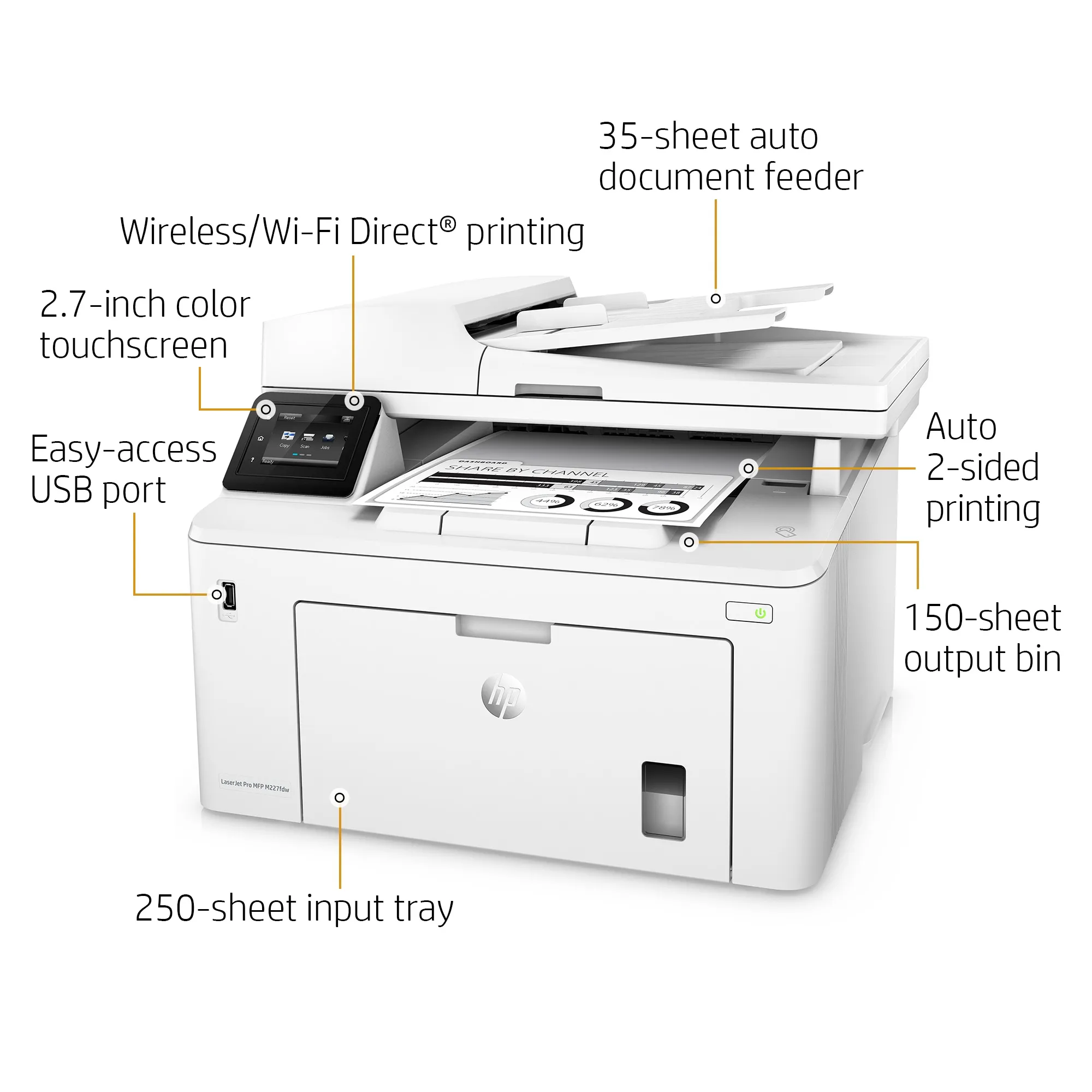 HP LaserJet Pro M227fdw Duplex, LAN/Wi-Fi, A4 - mono laser printer