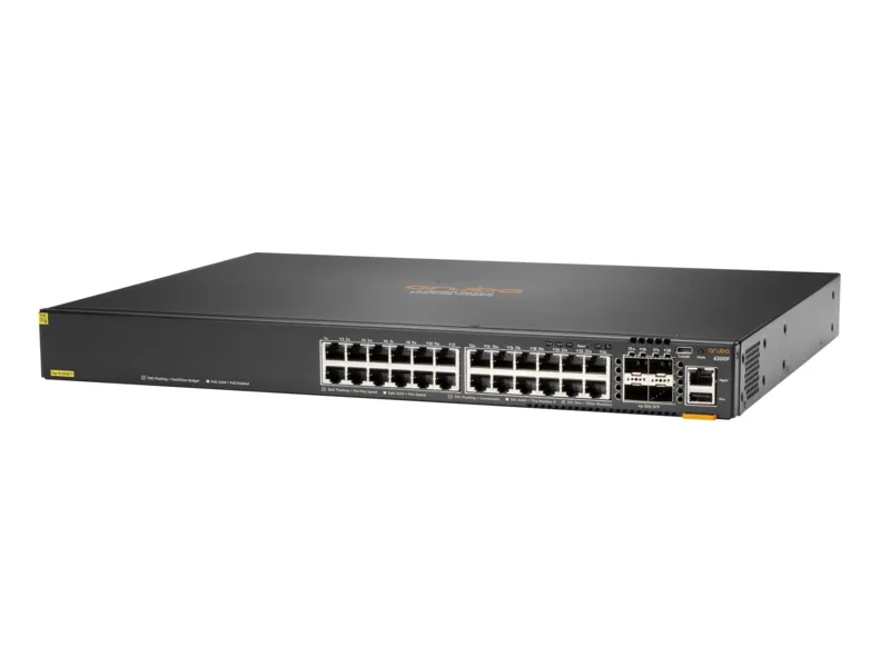 HPE Aruba 6300F - Kytkin - L3 - Hallinnoitu - 24 x 10/100/1000 (PoE+) + 4 x 50 Gigabit Ethernet SFP56 - ilmavirtaus edest&auml; taaksep&auml;in - r&auml;kkiin asennettava - Po