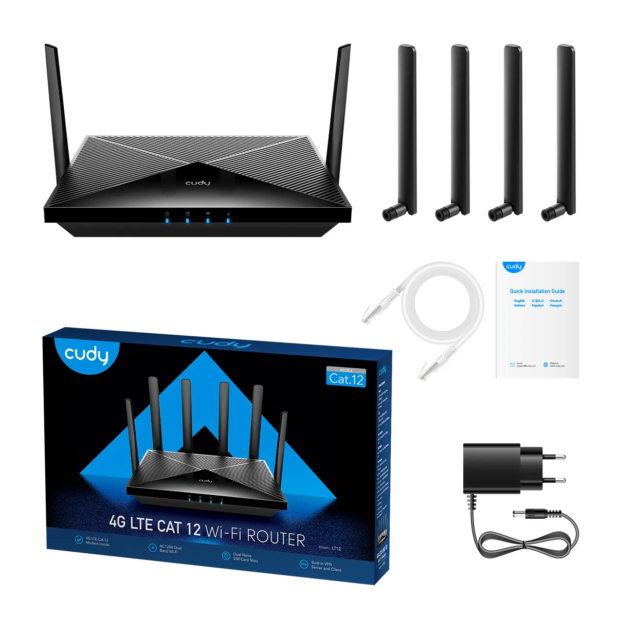 CUDY 4G Router LT12 Cat 12 AC1200 Gigabit Dual-SIM