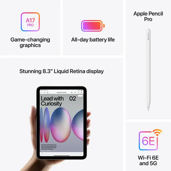 Apple iPad mini (2024) Wi-Fi + Cellular 128 Gt -tabletti, Violetti