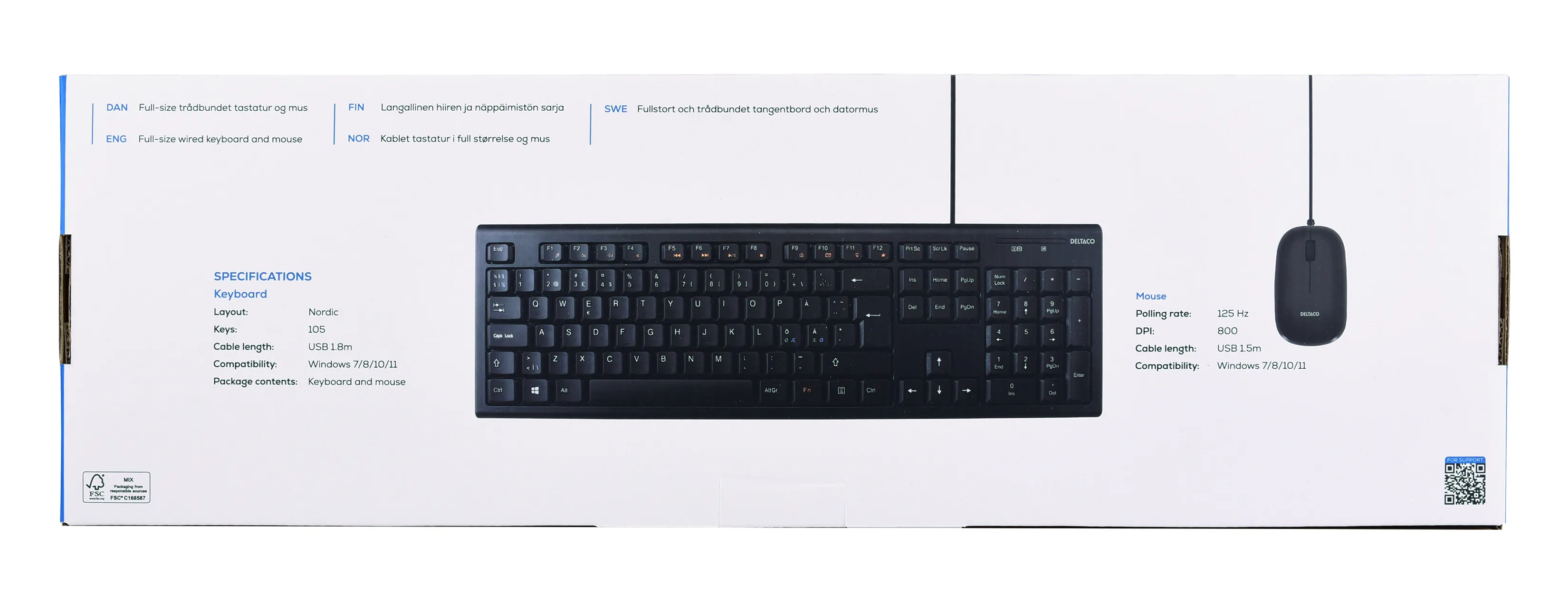 Deltaco TB-700 - keyboard and mouse, black