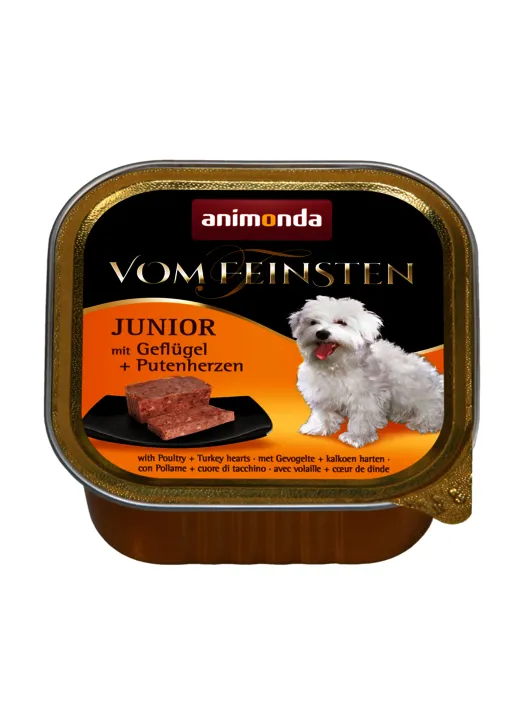 Animonda Vom Feinsten Junior Poultry &amp; Turkey Hearts, V&aring;tfoder f&ouml;r hund, Spannm&aring;lsfritt, 6 x 150 g