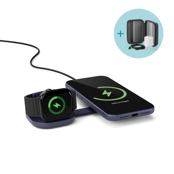 Epico UltraBase Qi2 25W 2in1 Fold Metal Mag+ Wireless Charger EF35 | Deep Blue | Protective  &amp;  Travel Pouch Included