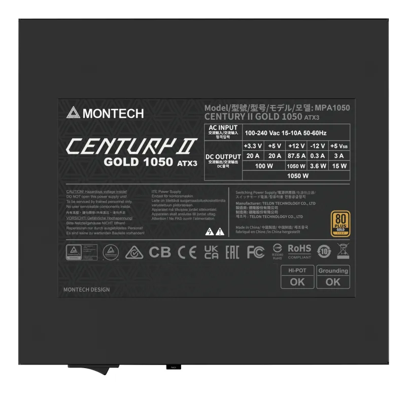 MONTECH CENTURY II 1050W -virtal&auml;hde, 80 Plus Platinum