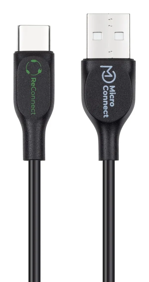 MicroConnect ReConnect ECO USB-C to USB-A cable, 1 m, Black