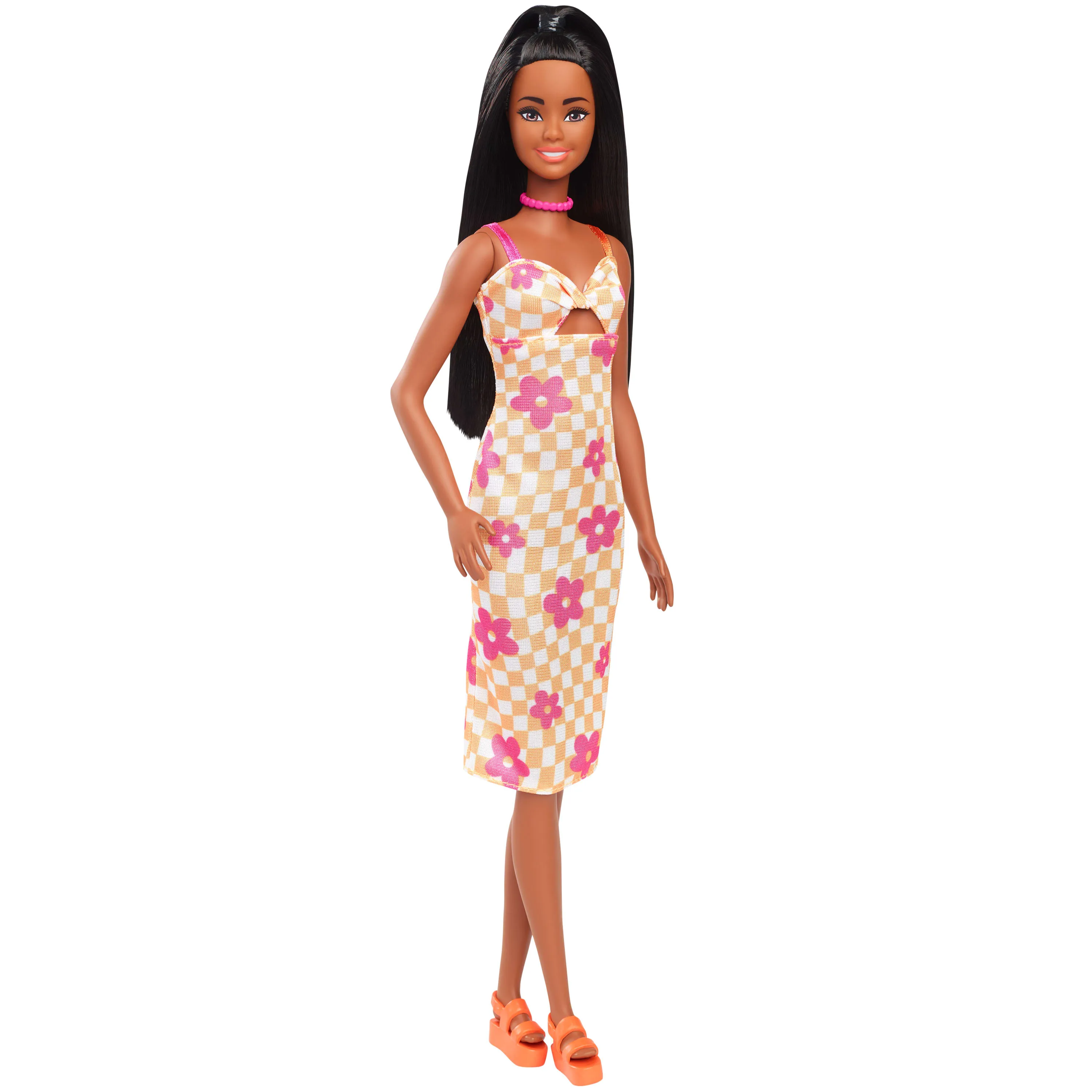 Barbie Barbie Fashionista doll in pink and orange checked dress