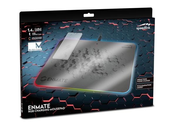 Speedlink Enmate - gaming mousepad with wireless charger, 350x255 mm, Grey