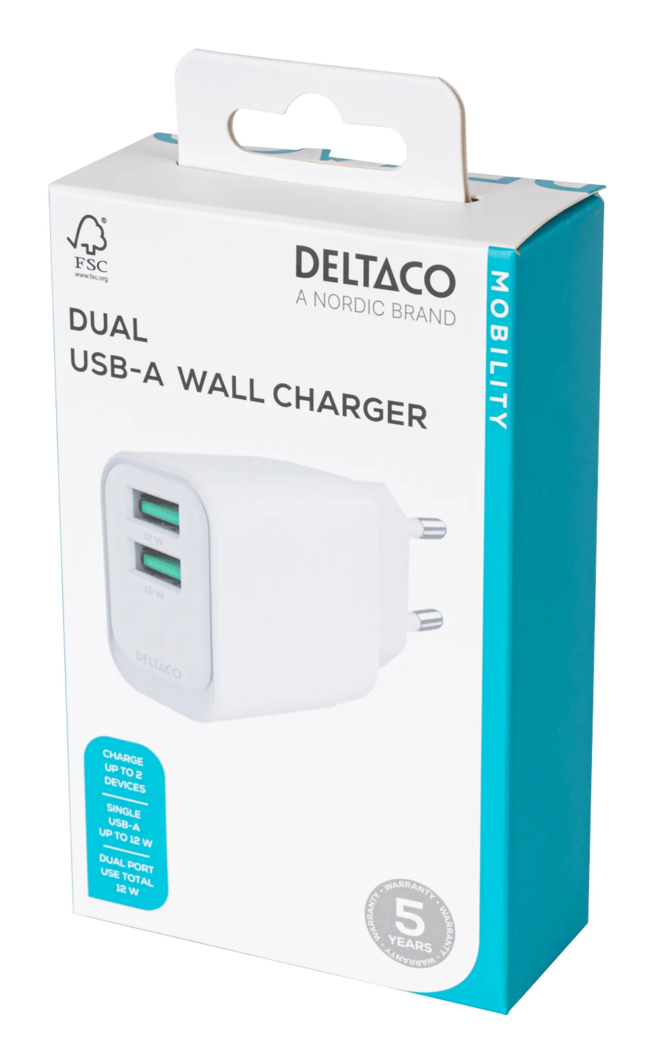 DELTACO USB-AC200 - Power adapter, white