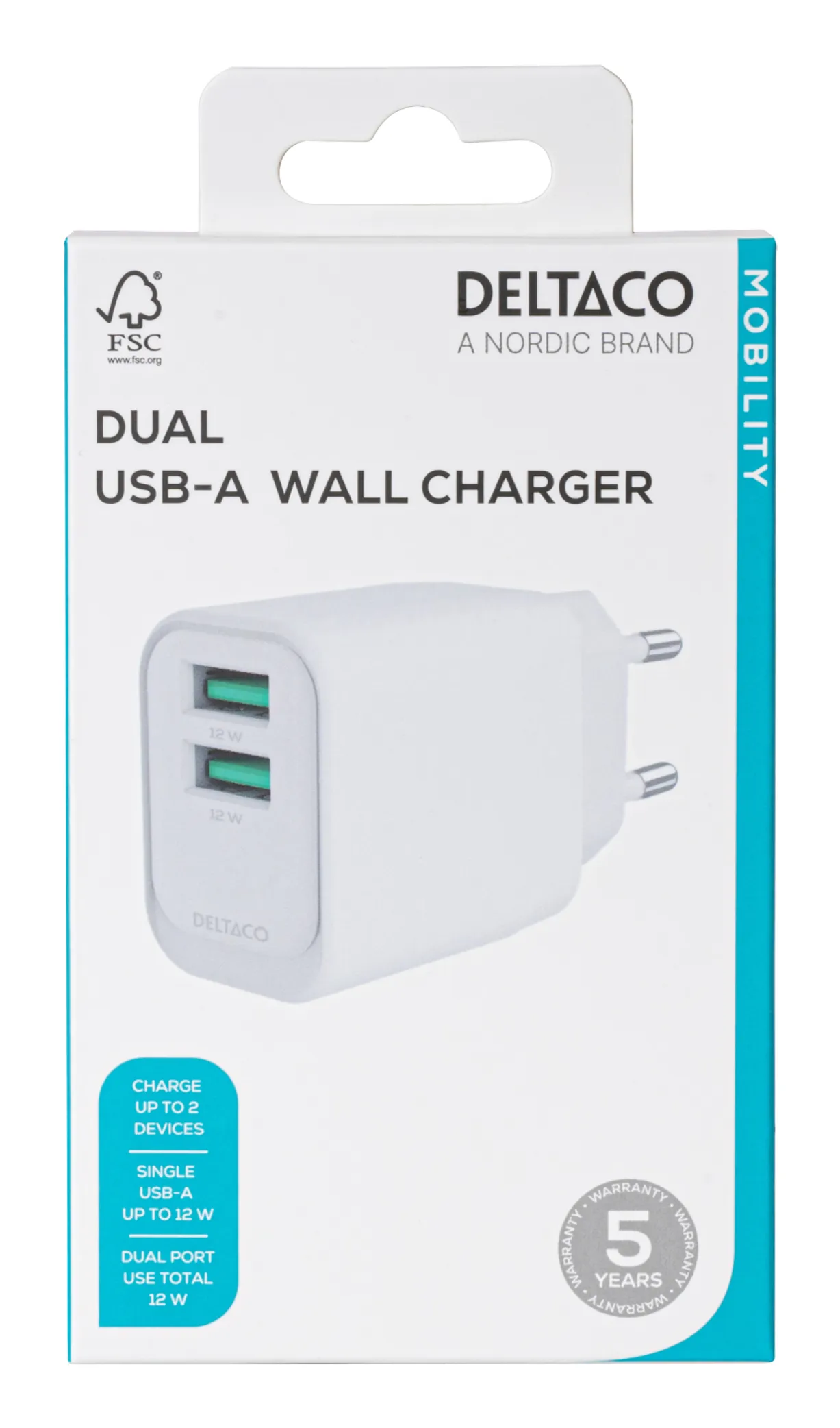 DELTACO USB-AC200 - Power adapter, white