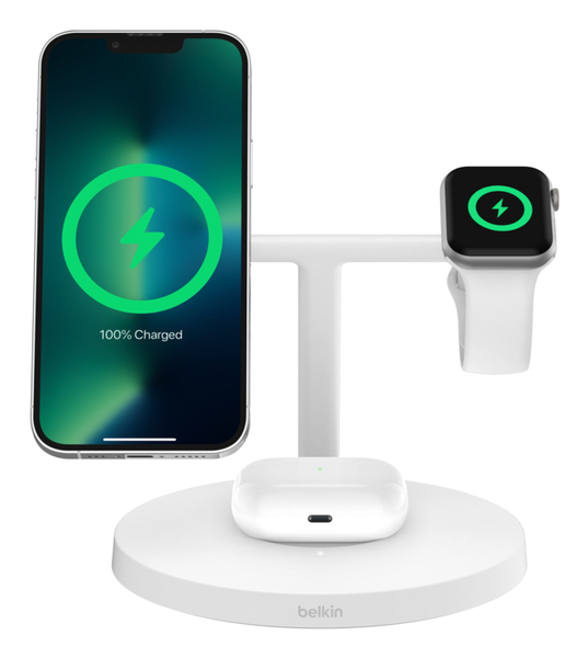 BELKIN BOOST CHARGE PRO 3-in-1 Qi2 15w Wireless Charger with Apple watch fast charge  - wireless charger, White