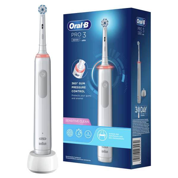 Oral-B PRO3 3000 - eltandborste, Gr&aring;, Vit