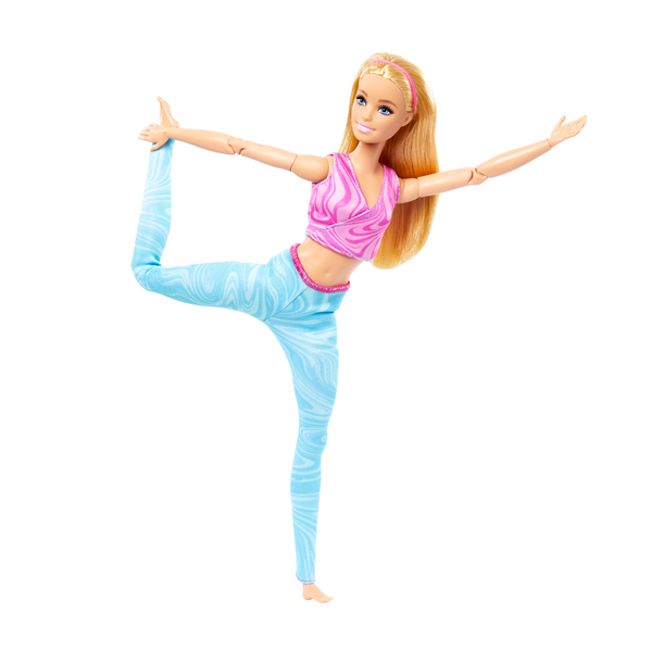 Mattel Barbie Made to Move with pink sports top and blue yoga pants doll