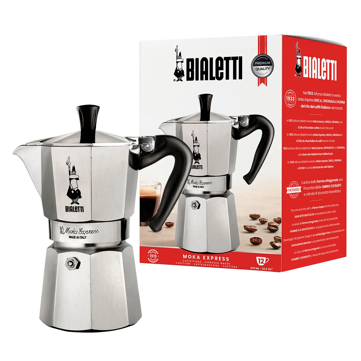 Bialetti Moka Express -espressokeitin, hopea, 12 kuppia