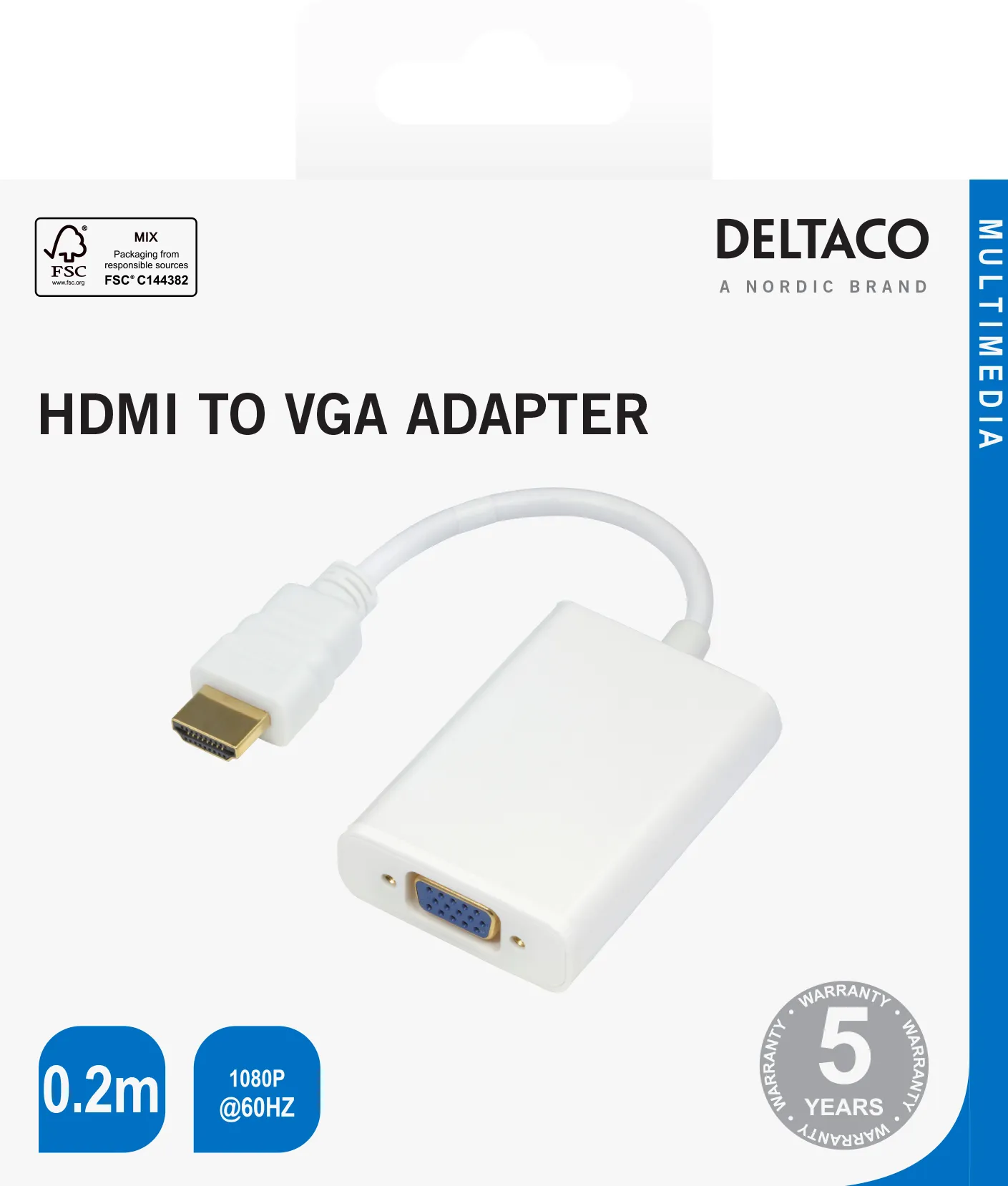 Deltaco HDMI / VGA-sovitin, 0,2 m, valkoinen