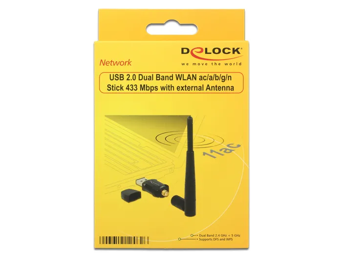 DeLOCK langaton USB-verkkokortti, ulkoinen antenni, 802.11ac, musta