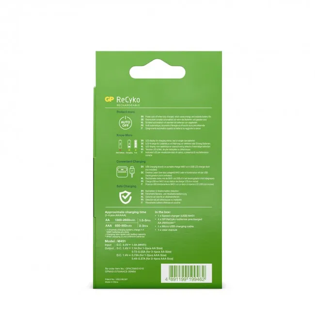 GP Speed Battery Charger 1-pack, includes 4 x AA 2600mAh Batteries