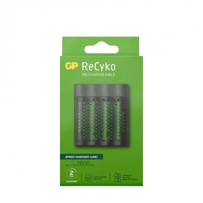 GP Speed Battery Charger 1-pack, includes 4 x AA 2600mAh Batteries