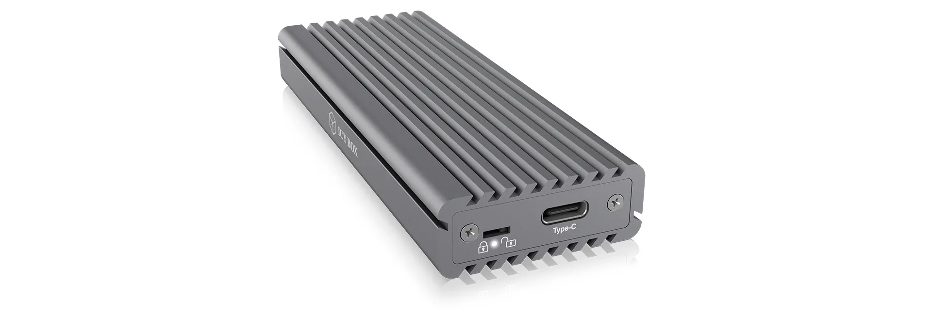 ICYBOX 60509 M.2 NVMe SSD -kotelo, 1-paikkainen, USB 3.2 Gen 2, USB-C, harmaa