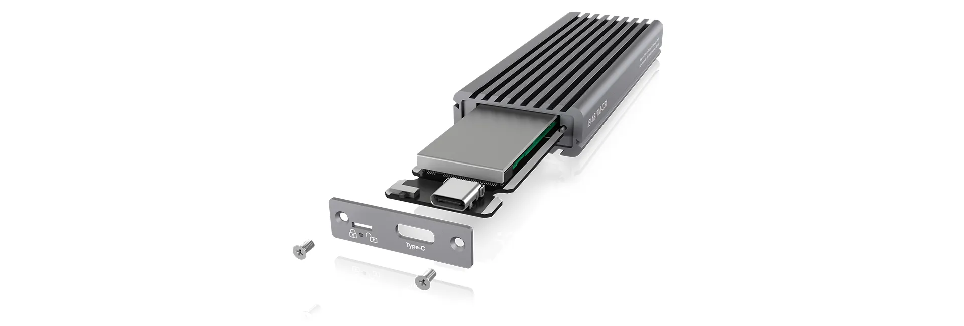 ICYBOX 60509 M.2 NVMe SSD -kotelo, 1-paikkainen, USB 3.2 Gen 2, USB-C, harmaa