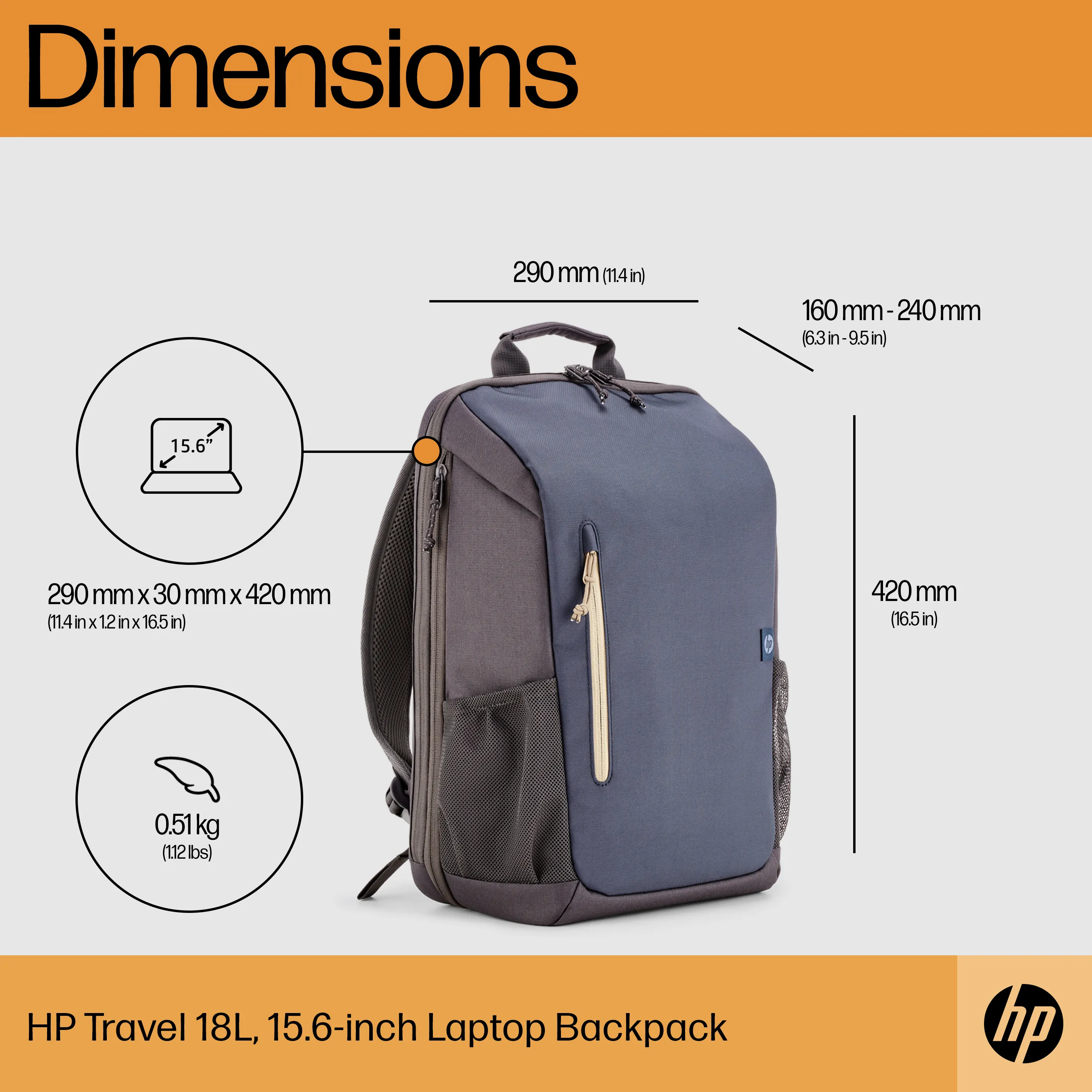 HP Travel 18l IGR -tietokonereppu, sininen/harmaa, 15.6"