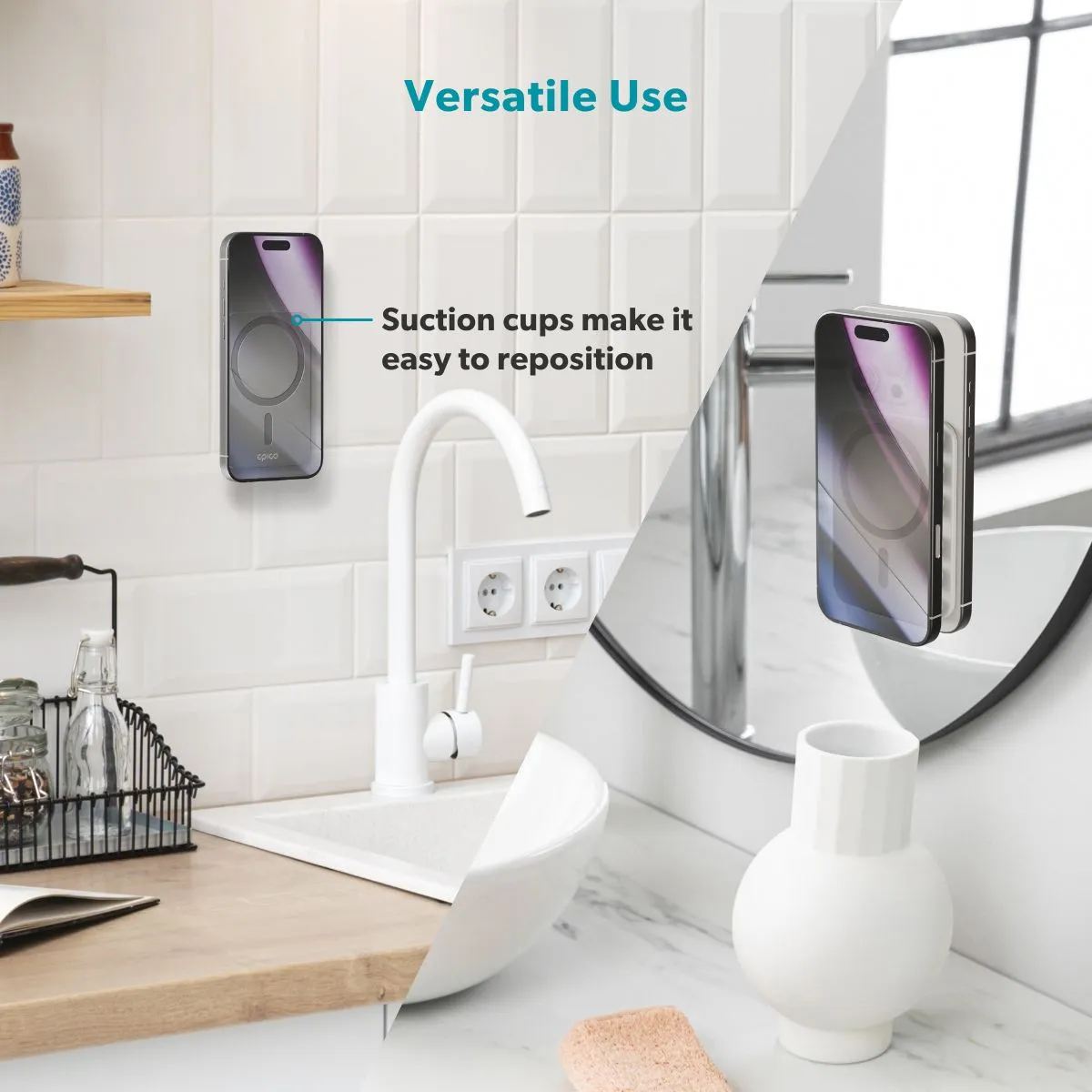 Epico Mag+ Suction Phone Holder MagSafe Compatible | Titanium | Versatile Use