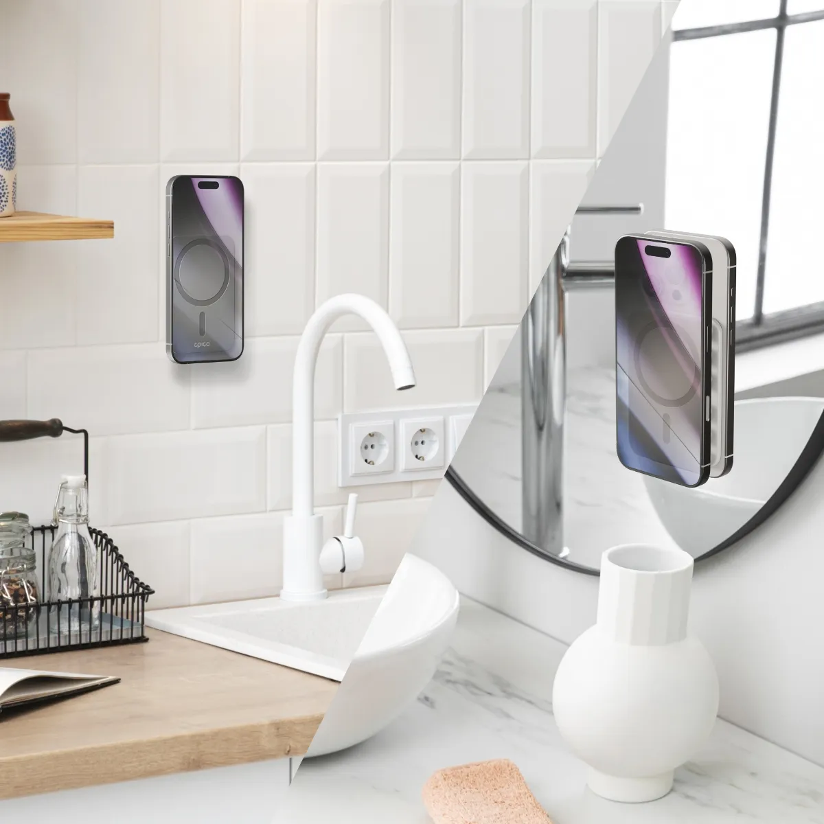 Epico Mag+ Suction Phone Holder MagSafe Compatible | Titanium | Versatile Use