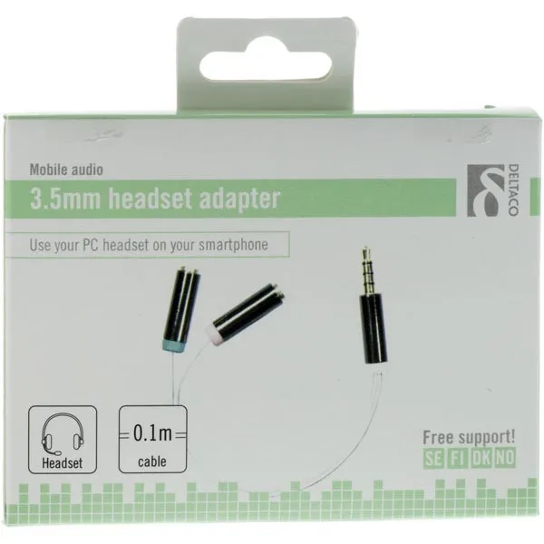 Deltaco  3.5mm – 2 x 3.5mm -audiokaapeli, uros/naaras, 0,1 m, Valkoinen