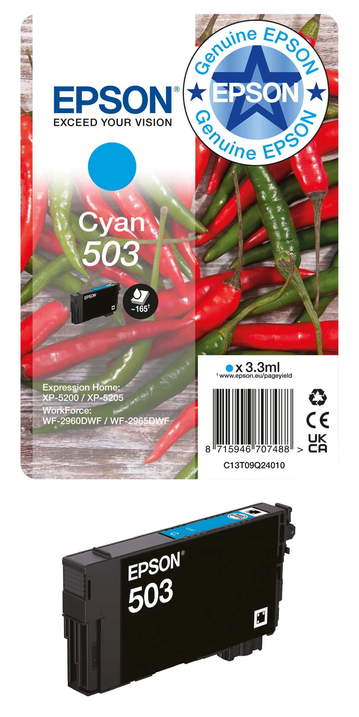 Epson 503XL C13T09R24020 XL-mustekasetti, 6.4 ml, syaani