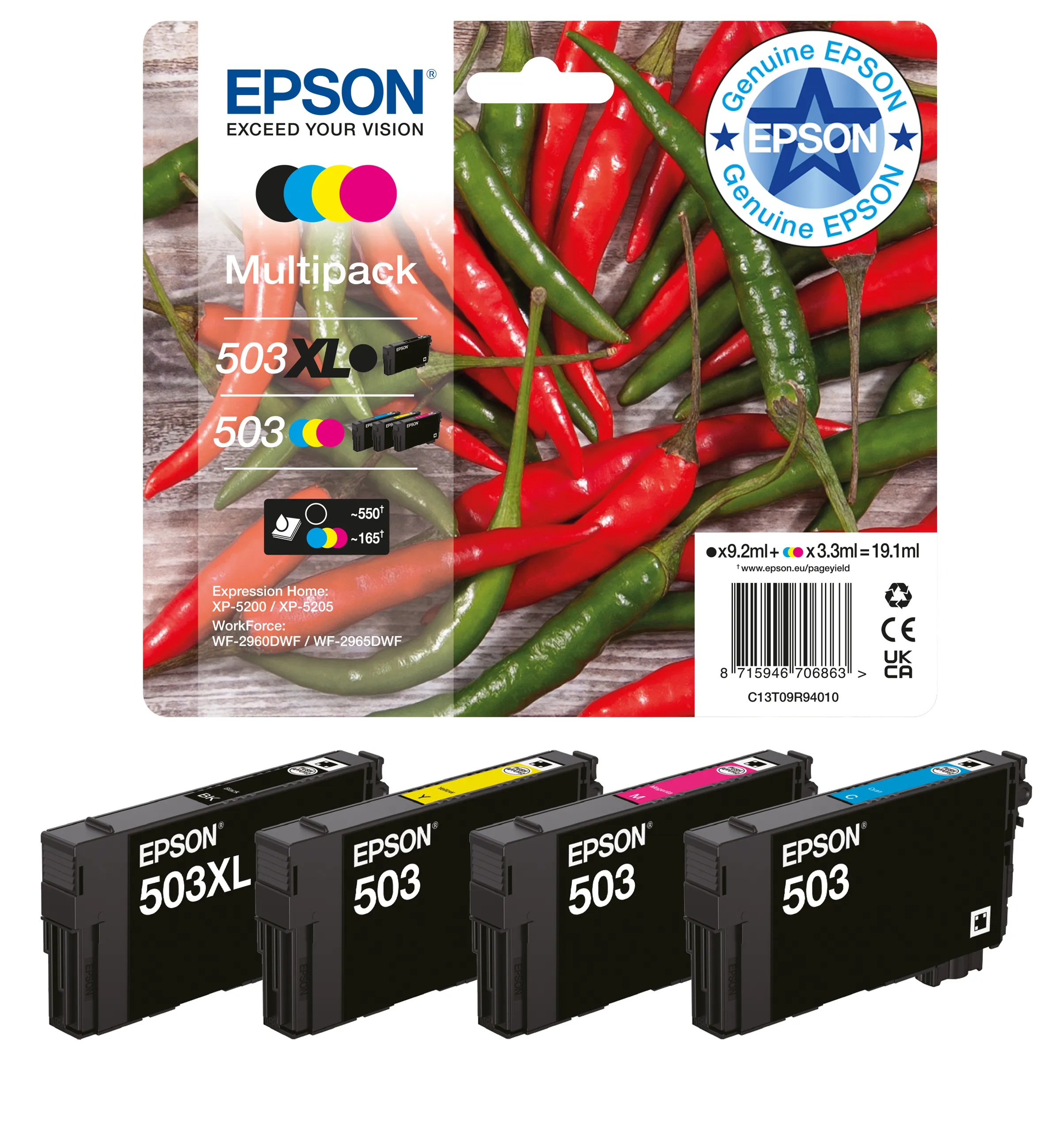 Epson 503XL C13T09R24020 XL-mustekasetti, 6.4 ml, syaani