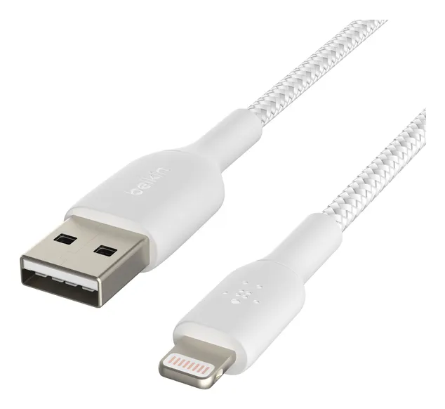 Belkin Boost Charge Braided USB-A - Lightning -kaapeli, 2 m, Valkoinen