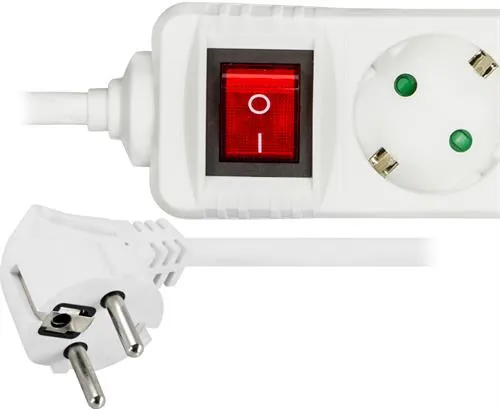 Deltaco GT-116A 3-osainen jatkojohto, 1,5m, Valkoinen