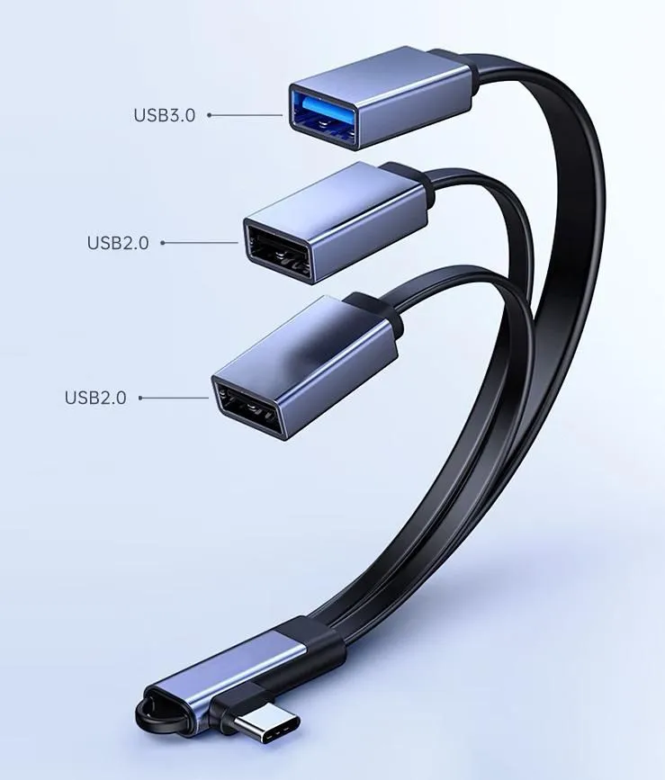 MICROCONNECT 3-porttinen USB-C &ndash; USB-A -jakaja, 12 cm, sininen