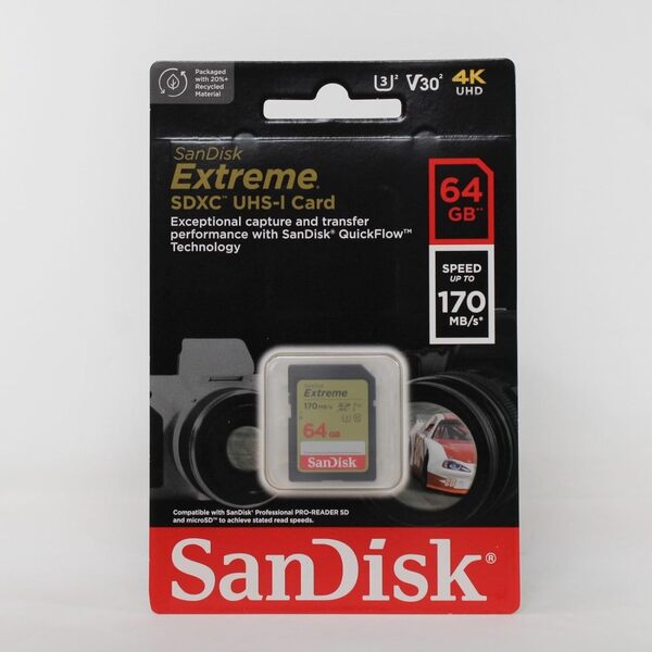 SanDisk Extreme PLUS 64 GB SDXC UHS-I U3 V30 kort, svart, guld