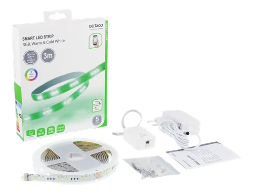 Deltaco Smart Home LED-list, RGB, 2700K-6500K, 3m, WiFi 2,4GHz, white
