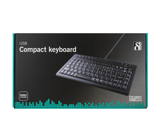 DELTACO minin&auml;pp&auml;imist&ouml; pohjoismainen layout, USB, 1,5m, musta