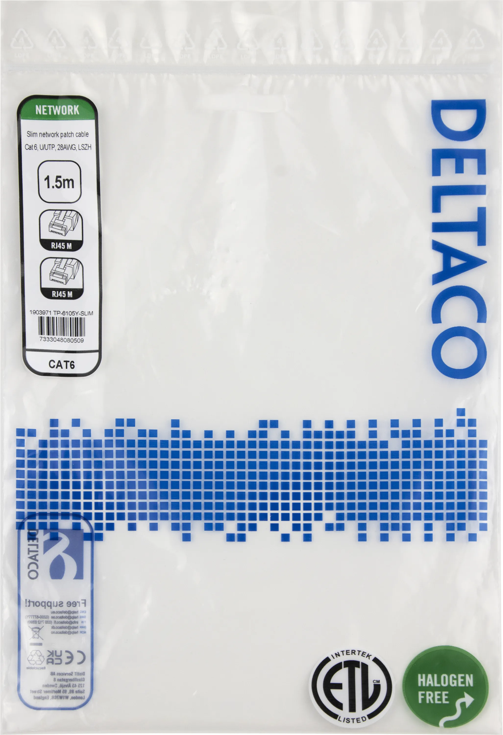 Deltaco Cat6 UTP RJ45 1.5m n&auml;tverkskabel, gul