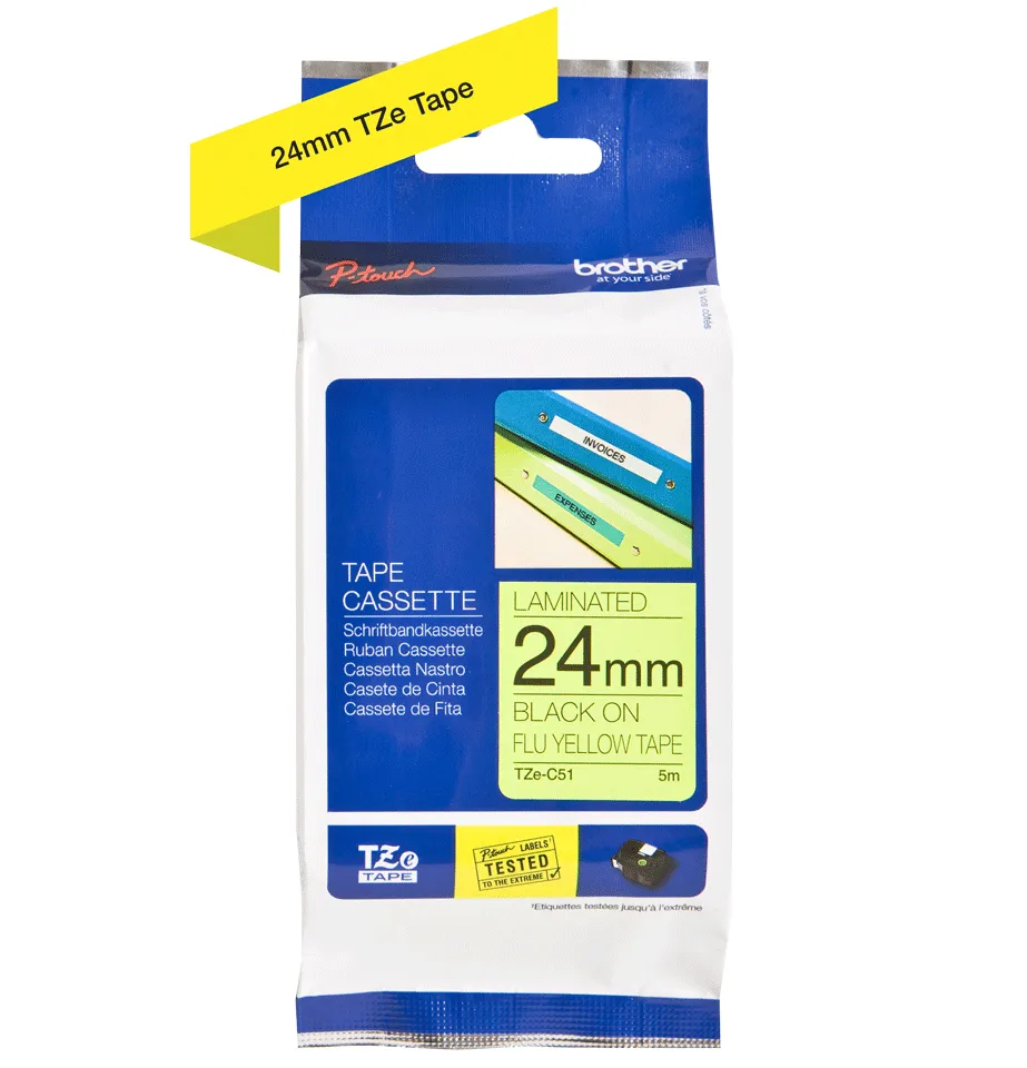 BROTHER TZEC51 tape cassette 24mm5m signal yellow black for P-touch 350 540 550 2400 2420 2450 2460 2480 2500 3600