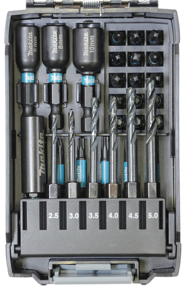 Makita -Impact Black 31-piece drill and bit set, black, 1/4", for impact drivers, in battery box