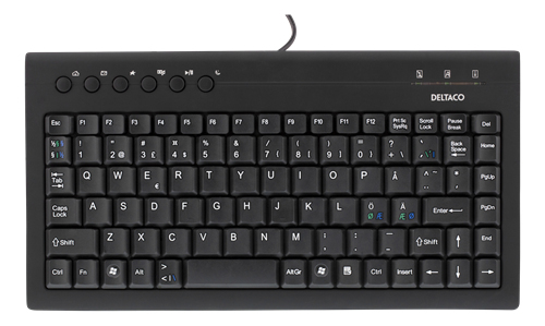 DELTACO minin&auml;pp&auml;imist&ouml; pohjoismainen layout, USB, 1,5m, musta