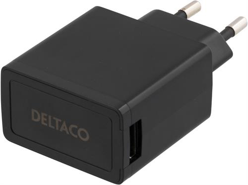 DELTACO Sein&auml;laturi 230V - 5V USB, 2.1A, 1x USB-portti, musta