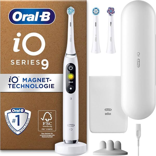 Braun Oral-B iO Series 9 Electric Toothbrush, White Alabaster